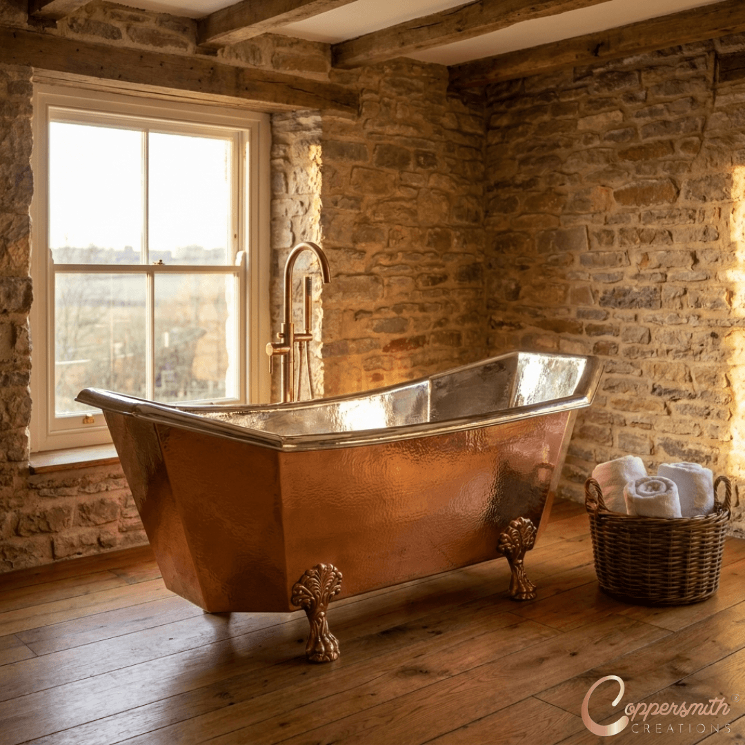 Eight Sided Clawfoot Copper Bathtub Nickel Inside Outside Shining Copper