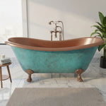 Load image into Gallery viewer, Clawfoot Copper Bathtub Plain Antique Finish Interior &amp; Patina Exterior
