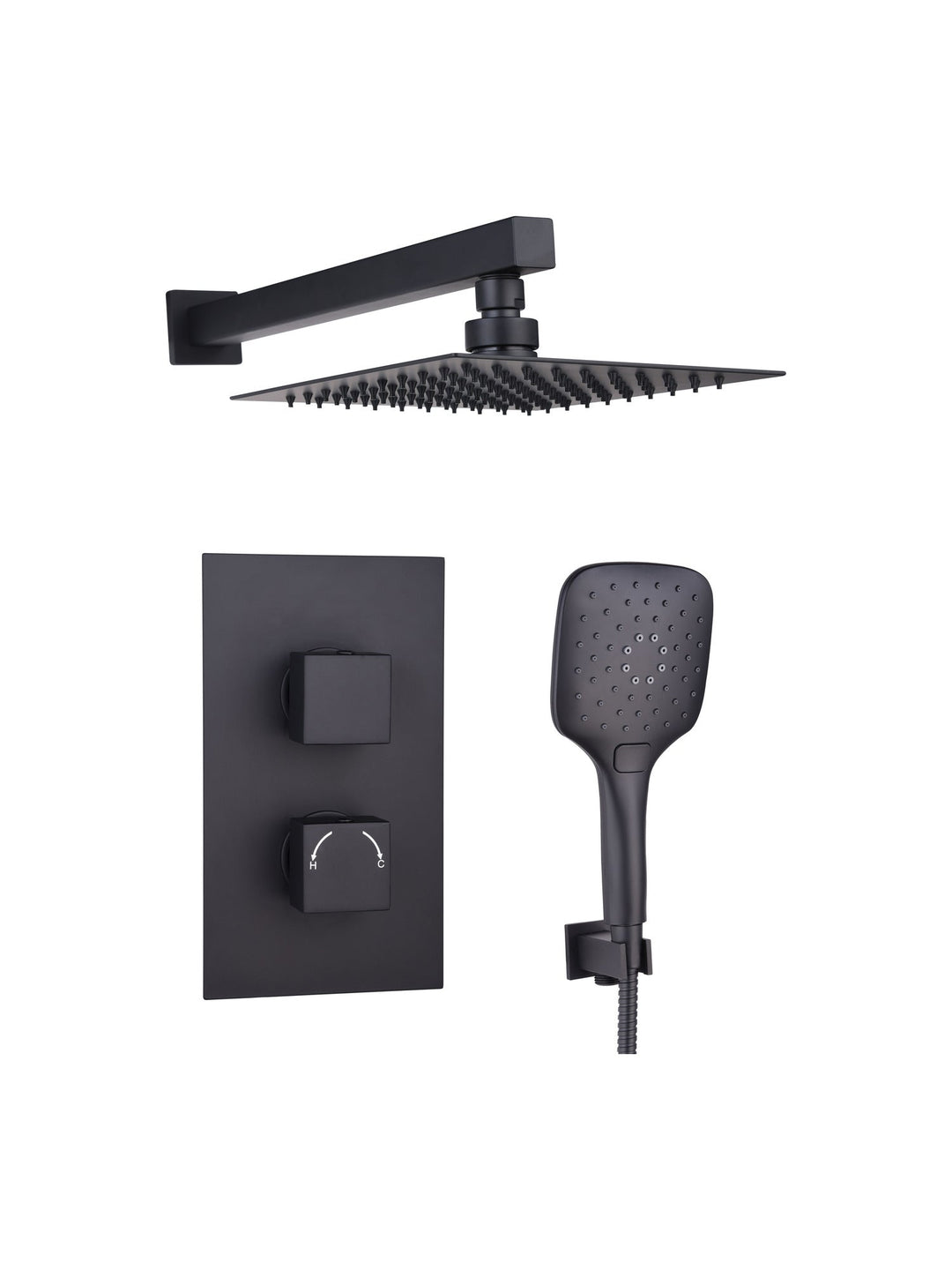 Black Concealed Thermostatic 2 Handle 2 Way Shower Kit with SS Head Square