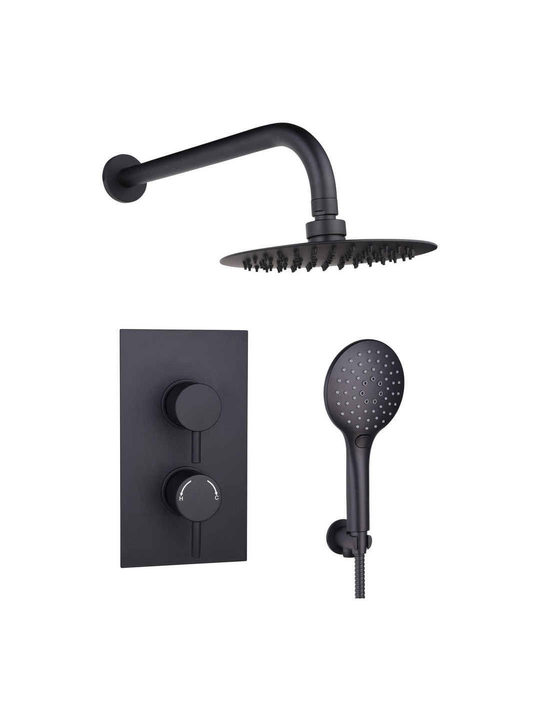 Black Concealed Thermostatic 2 Handle 2 Way Shower Kit with SS Head Square