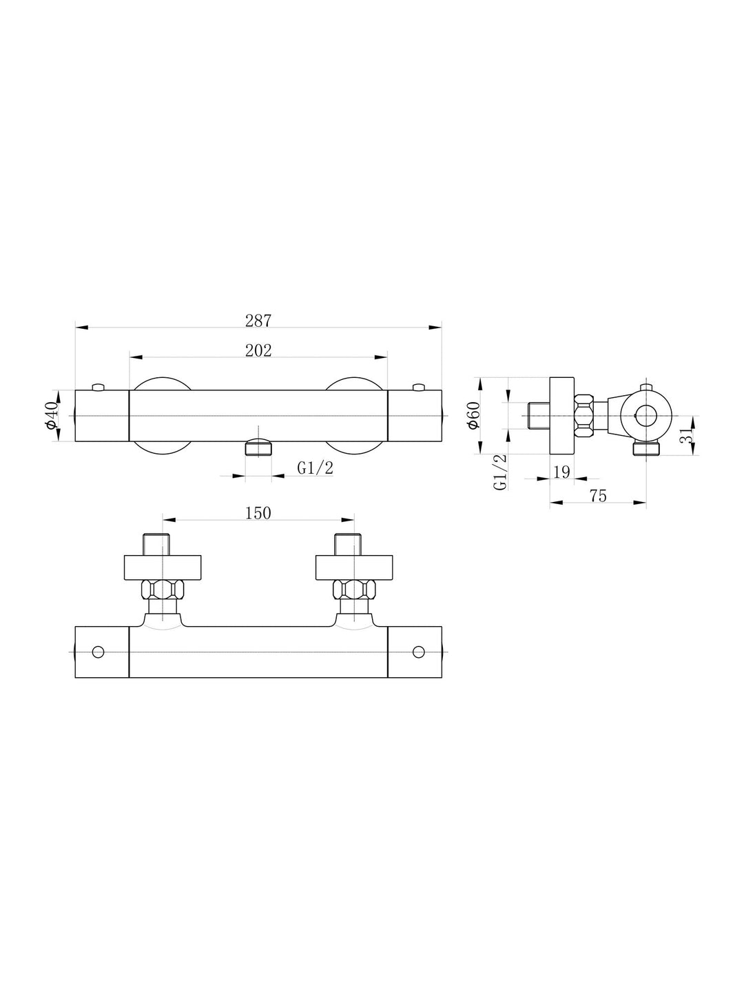 Round Thermostatic Bar Valve & 3 Mode Riser Kit