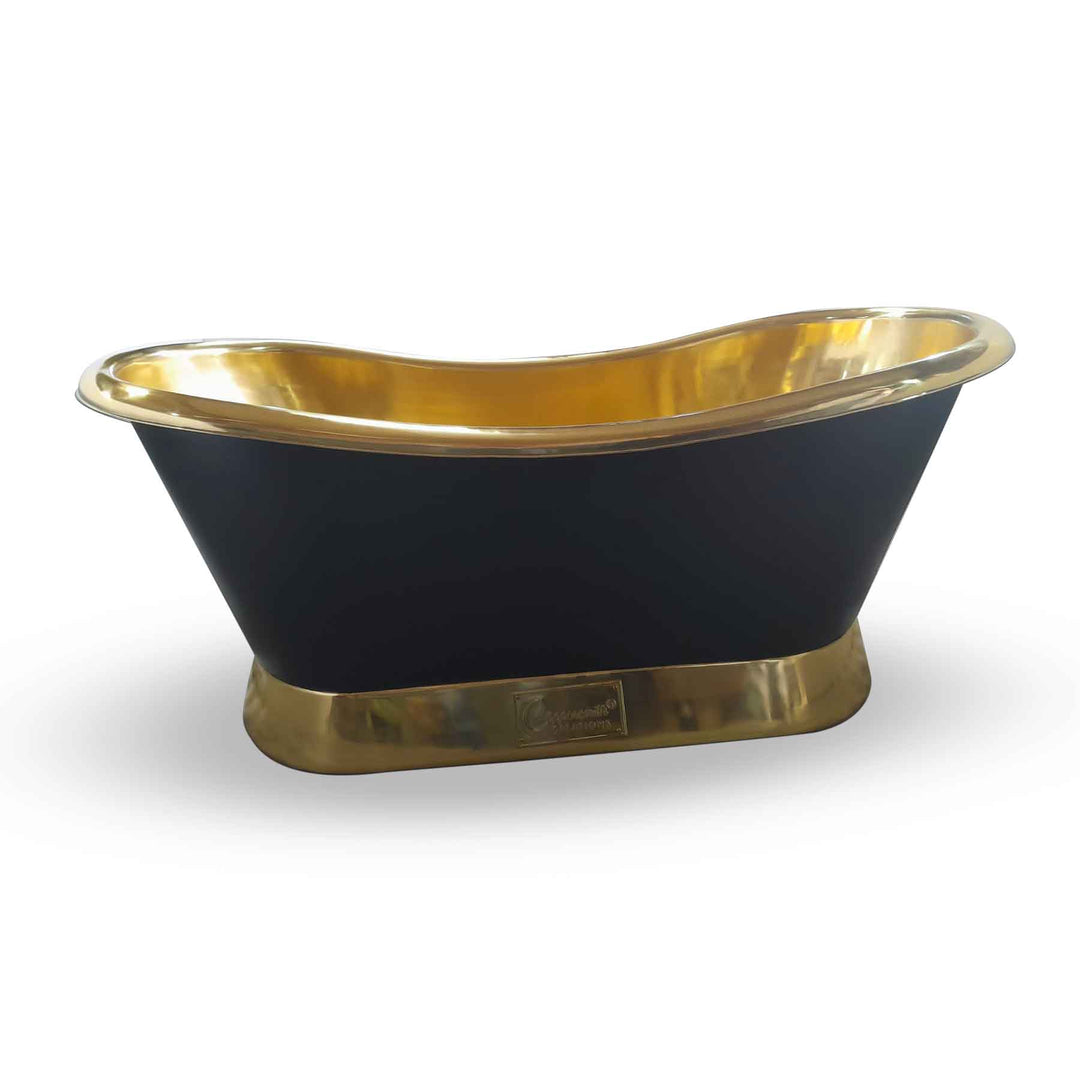 Slanting Base Brass Bathtub Polished Brass Inside & on Base Black Outside