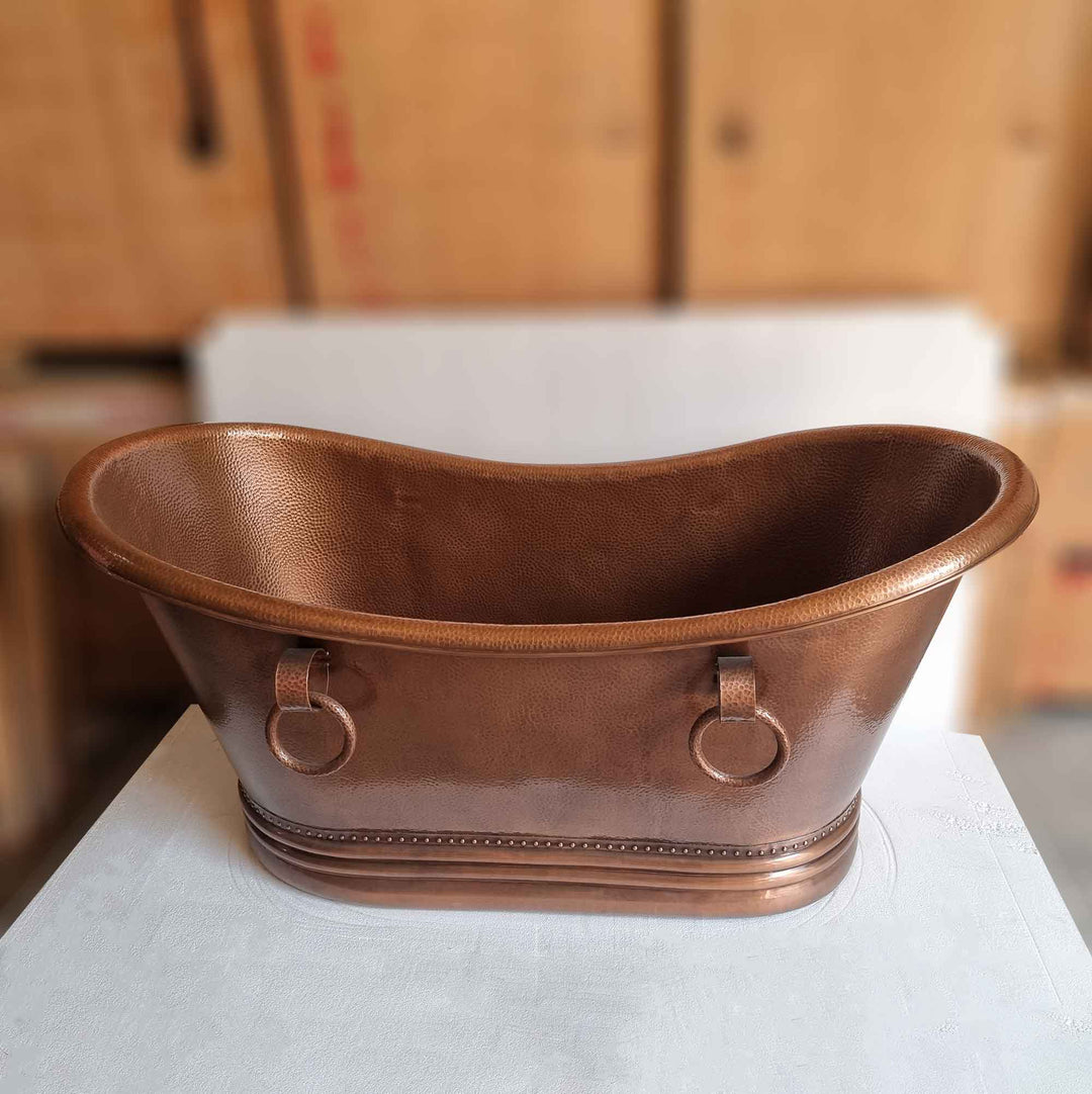 Hammered Antique Copper Tub with Ring Handles