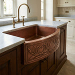 Load image into Gallery viewer, D Shape Petal Front Apron Copper Kitchen Sink
