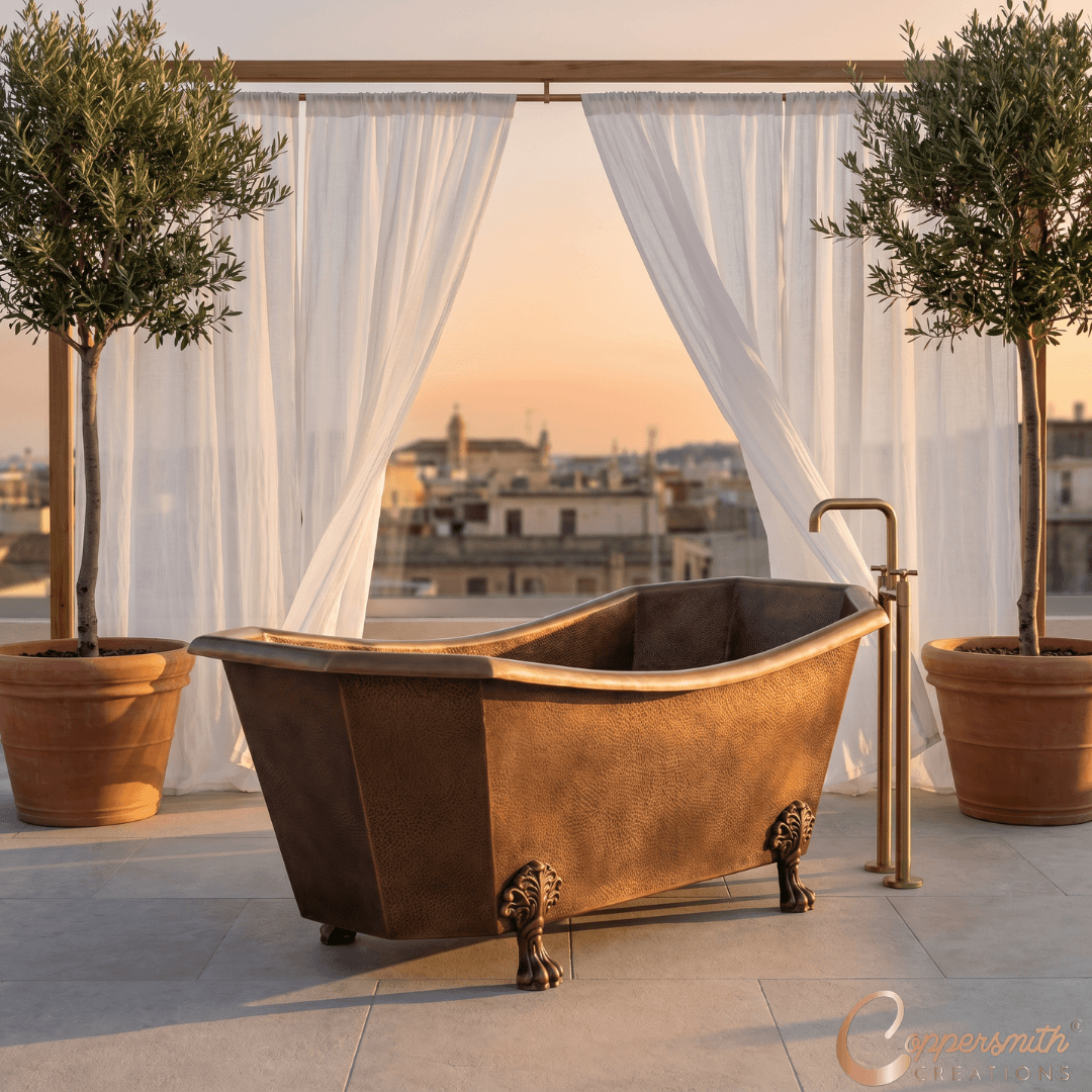 Eight Sided Hammered Copper Clawfoot Tub