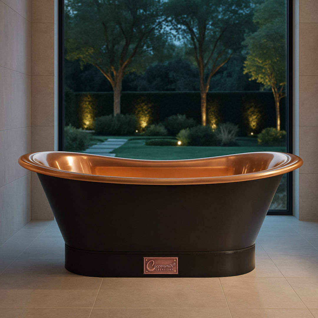 Straight Base Copper Bathtub Black Outside