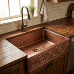 Load image into Gallery viewer, Single Bowl Petal Front Apron Copper Kitchen Sink
