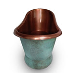 Load image into Gallery viewer, Slanting Base Copper Bathtub Copper Interior &amp; Blue Green Patina Exterior Finish
