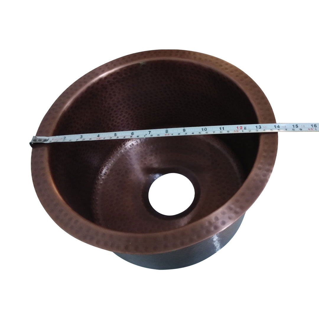 Round Copper Bar Sink Antique Hammered Under-mount Sink 14" x 8"