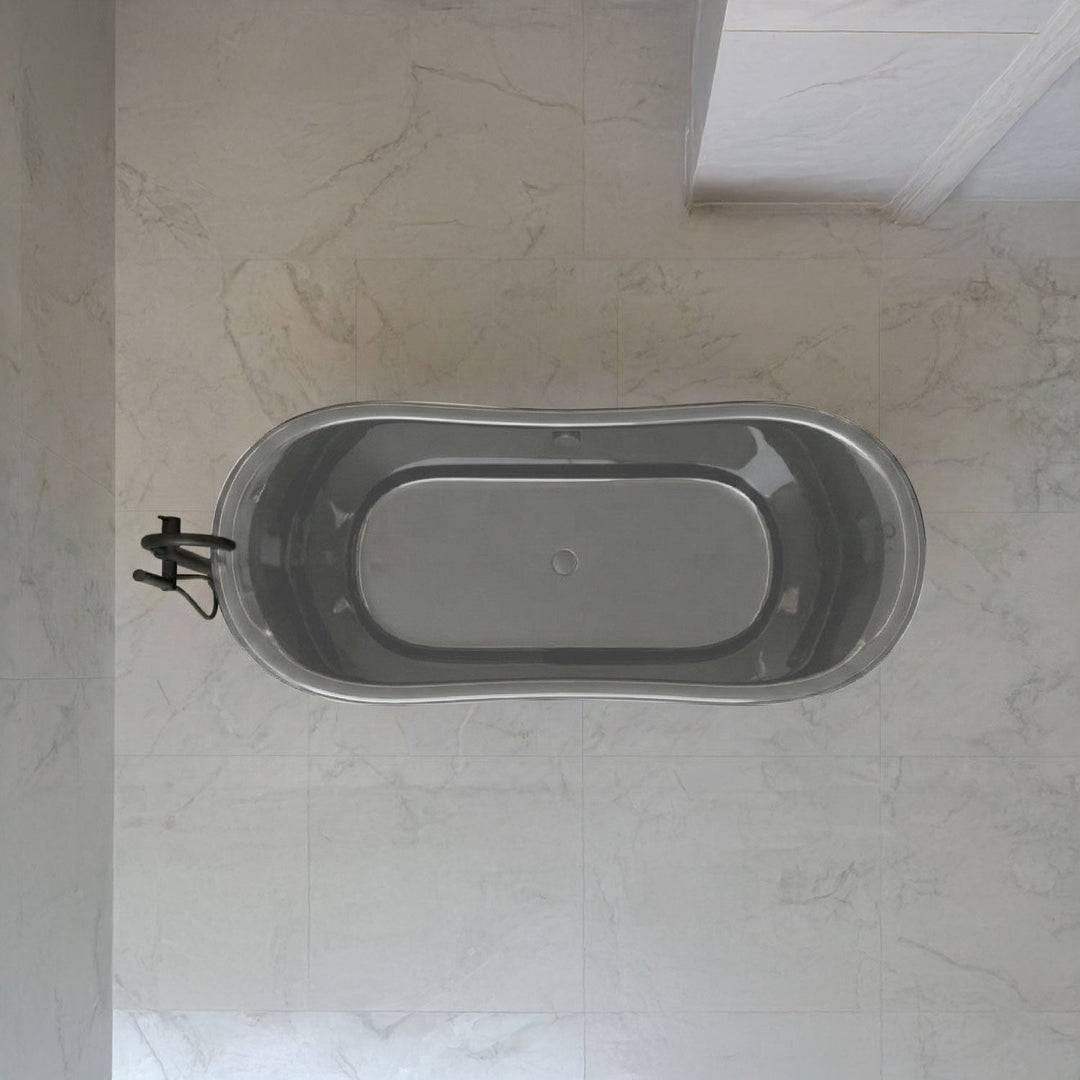 Straight Base Stainless Steel Bathtub Black Exterior Finish