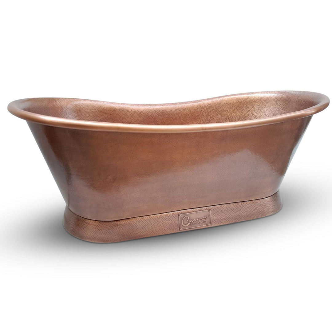 Slanting Base Copper Bathtub Antique Hammered Finish & Roll Top Pipe