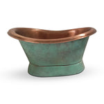 Load image into Gallery viewer, Slanting Base Copper Tub Style Sink Antique Finish Copper Inside &amp; Patina Outside
