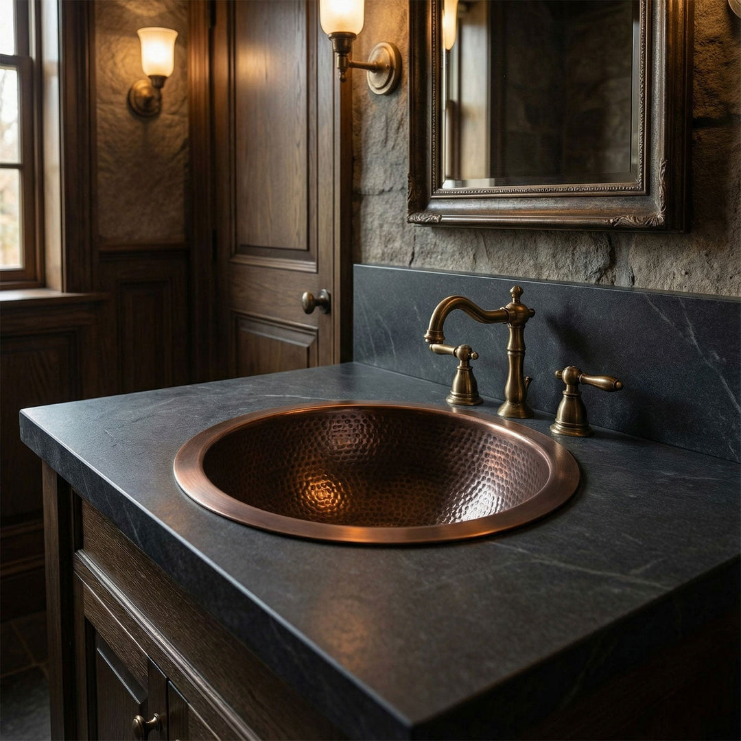 Copper Sink 14x8 Dark Antique Hammered