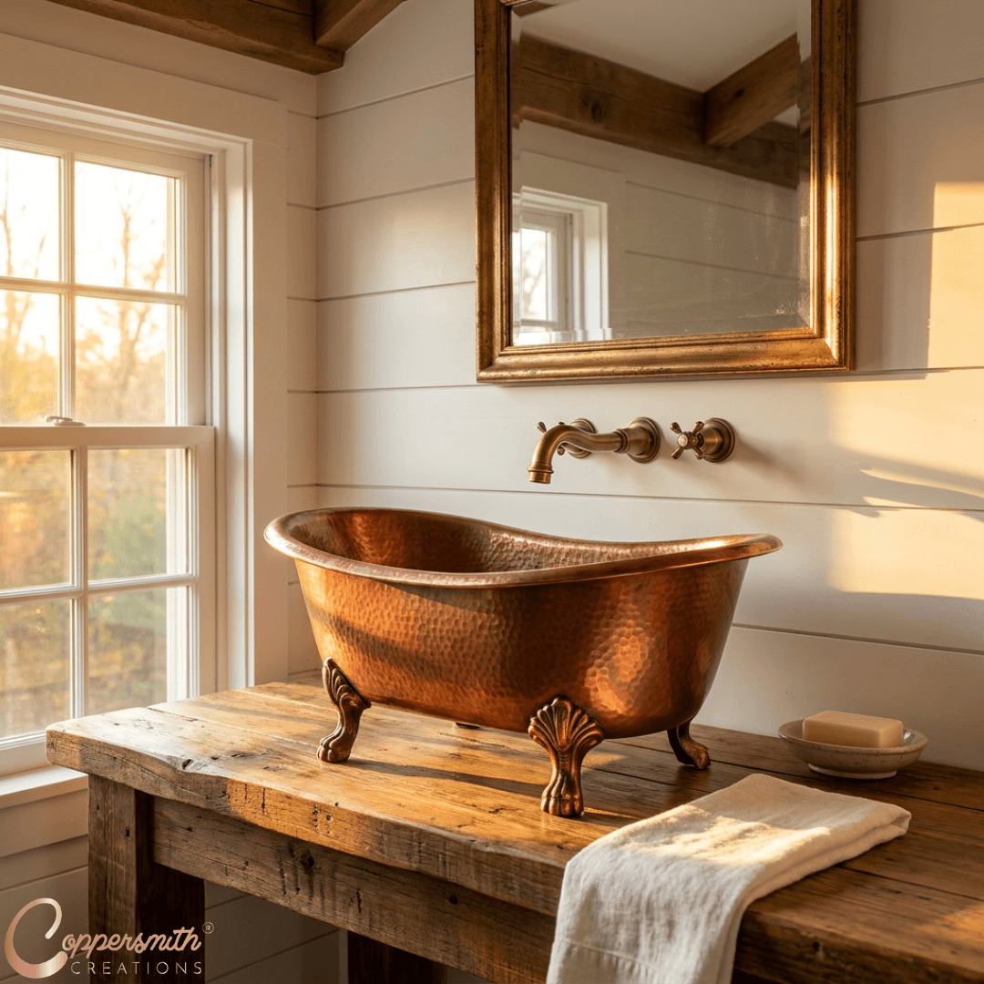 Clawfoot Copper Tub-Style Sink Full Antique Copper Finish