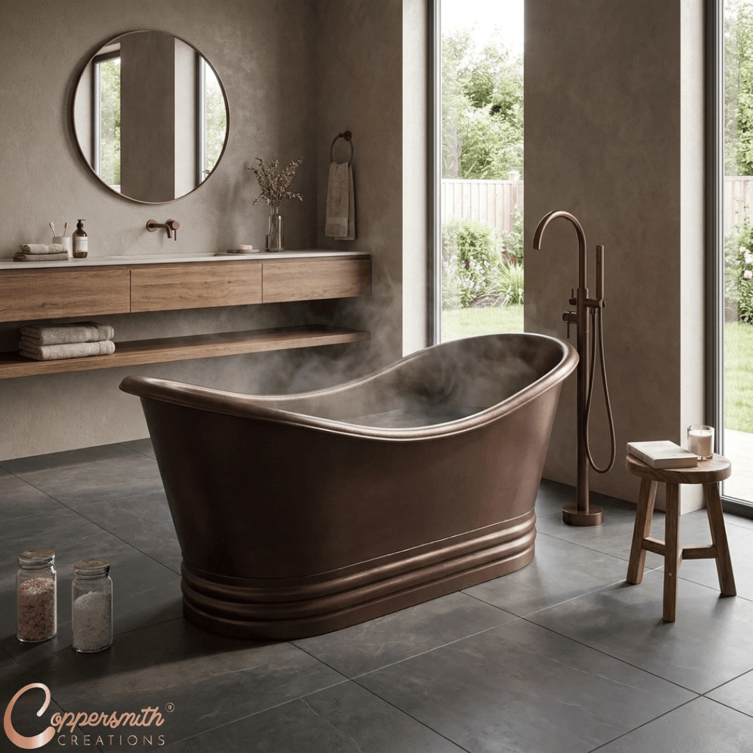 Hammered Dark Copper Double Slipper Tub