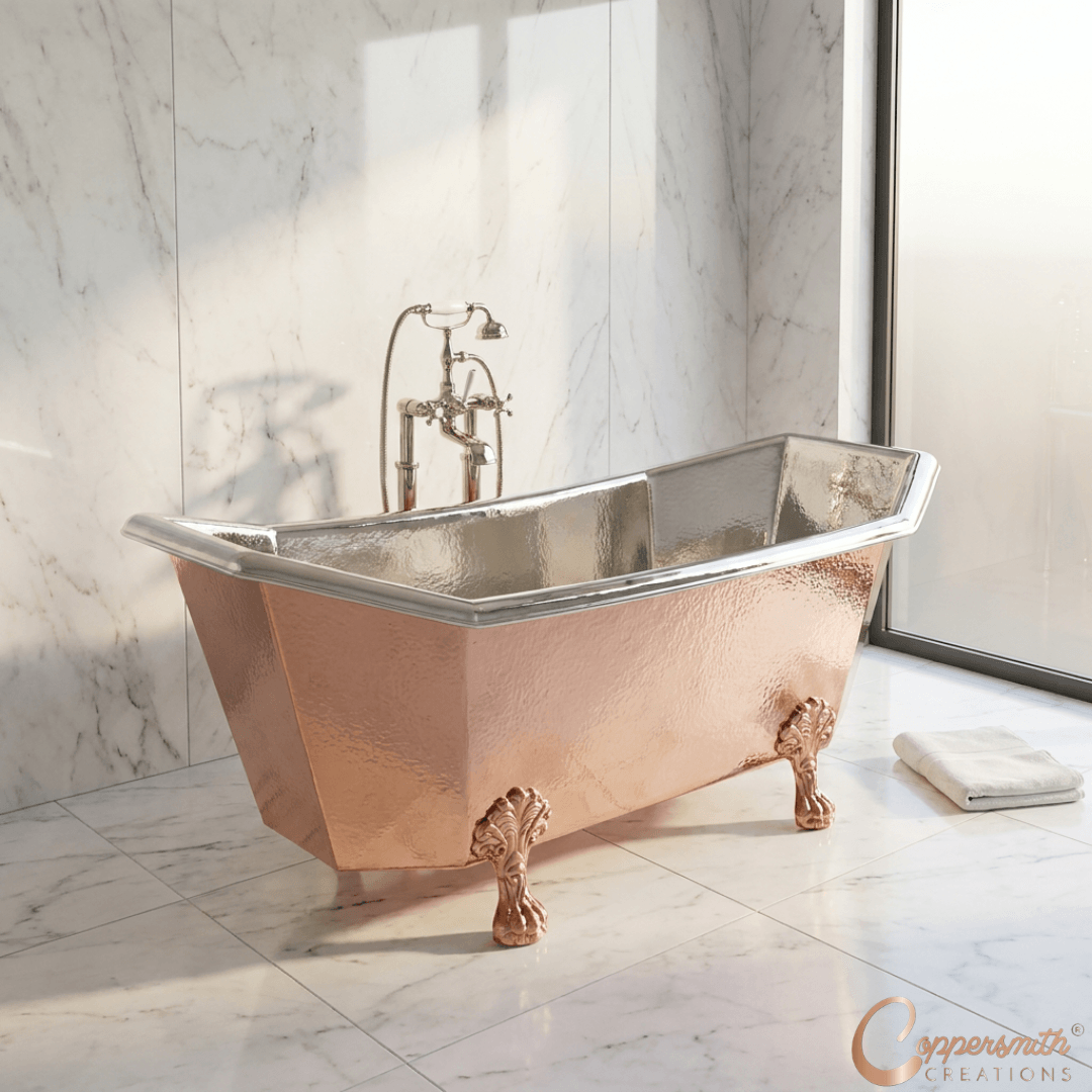 Eight Sided Clawfoot Copper Bathtub Nickel Inside Outside Shining Copper
