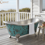 Load image into Gallery viewer, Clawfoot Copper Bathtub Verdigris Patina Exterior &amp; Tin Interior Double Slipper
