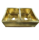 Load image into Gallery viewer, Double Bowl Hammered Front Apron Shining Brass Kitchen Sink
