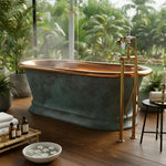 Load image into Gallery viewer, Pedestal Copper Bathtub Patina Exterior &amp; Polished Copper Interior
