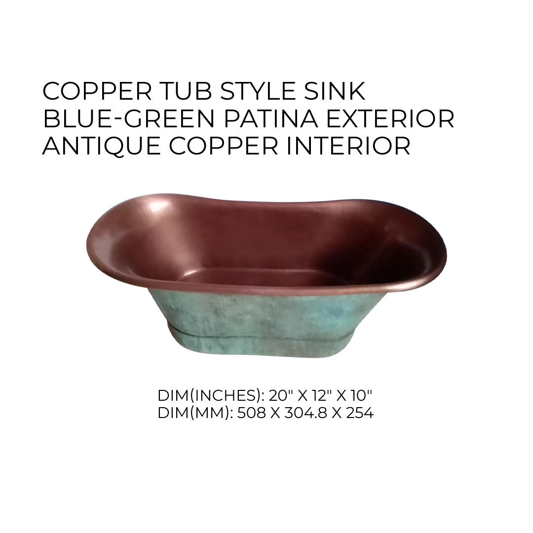 Copper Tub Style Basin Blue Green Patina Exterior Antique Copper Interior