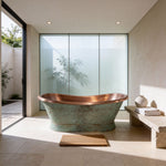 Load image into Gallery viewer, Slanting Base Copper Bathtub Hammered Antique Copper Interior &amp; Patina Exterior Finish
