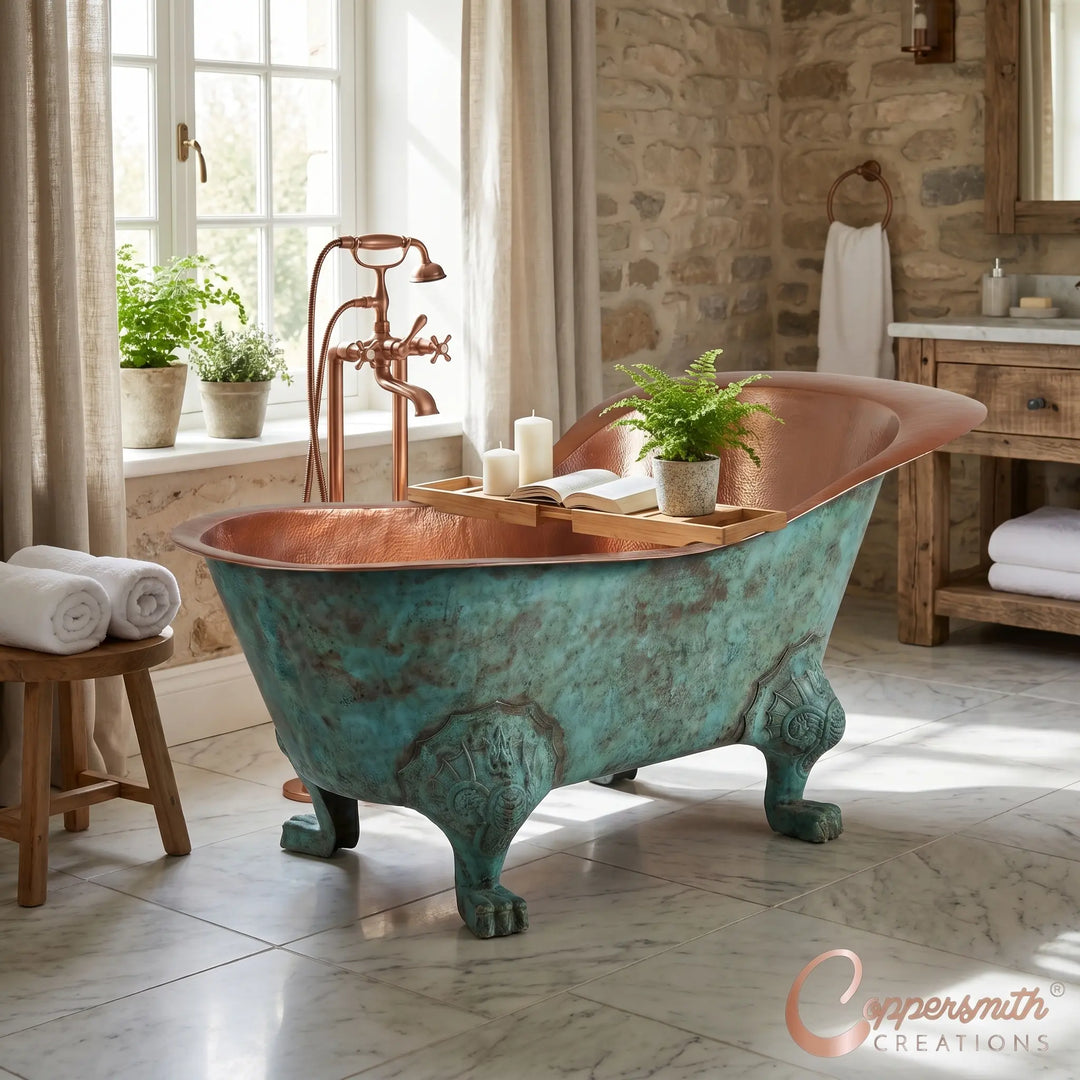 Chinese Style Clawfoot Copper Bathtub Antique Copper Interior Patina Exterior