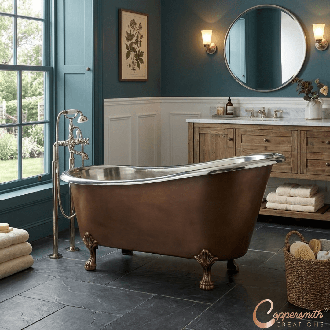 Copper Clawfoot Slipper Tub Nickel Interior