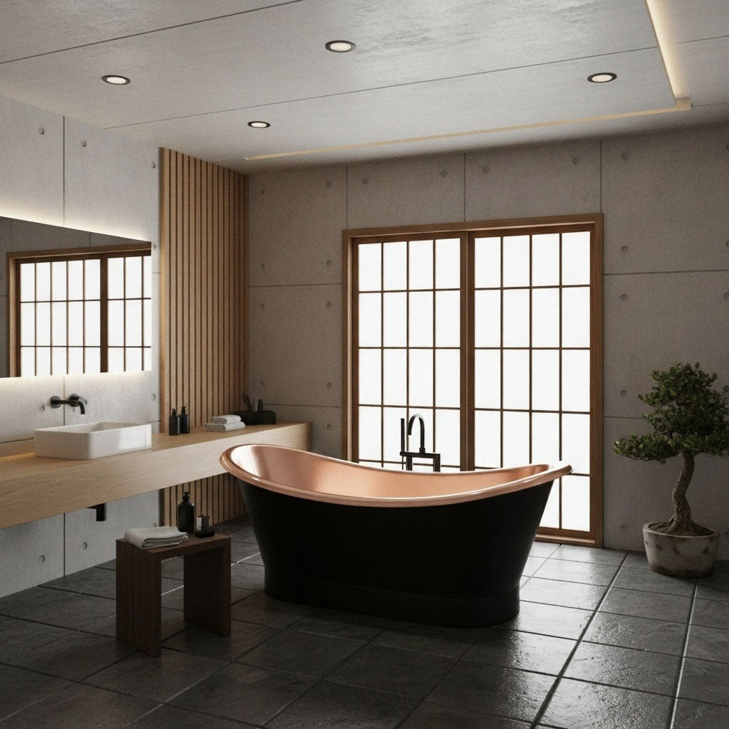 Roll Top Copper Bathtub Inside Polish Copper Outside Black