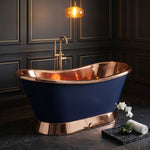 Load image into Gallery viewer, Slanting Base Copper Bathtub Copper Interior &amp; on Base RAL5022 Night Blue Exterior
