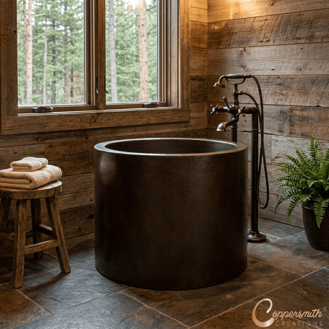 45-inch Hammered Antique Japanese Style Soaking Copper Bathtub