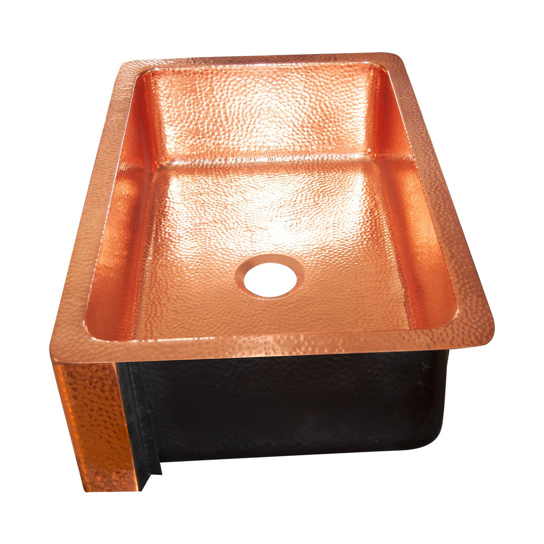 Single Bowl Hammered Front Apron Copper Kitchen Sink Shining Copper Finish