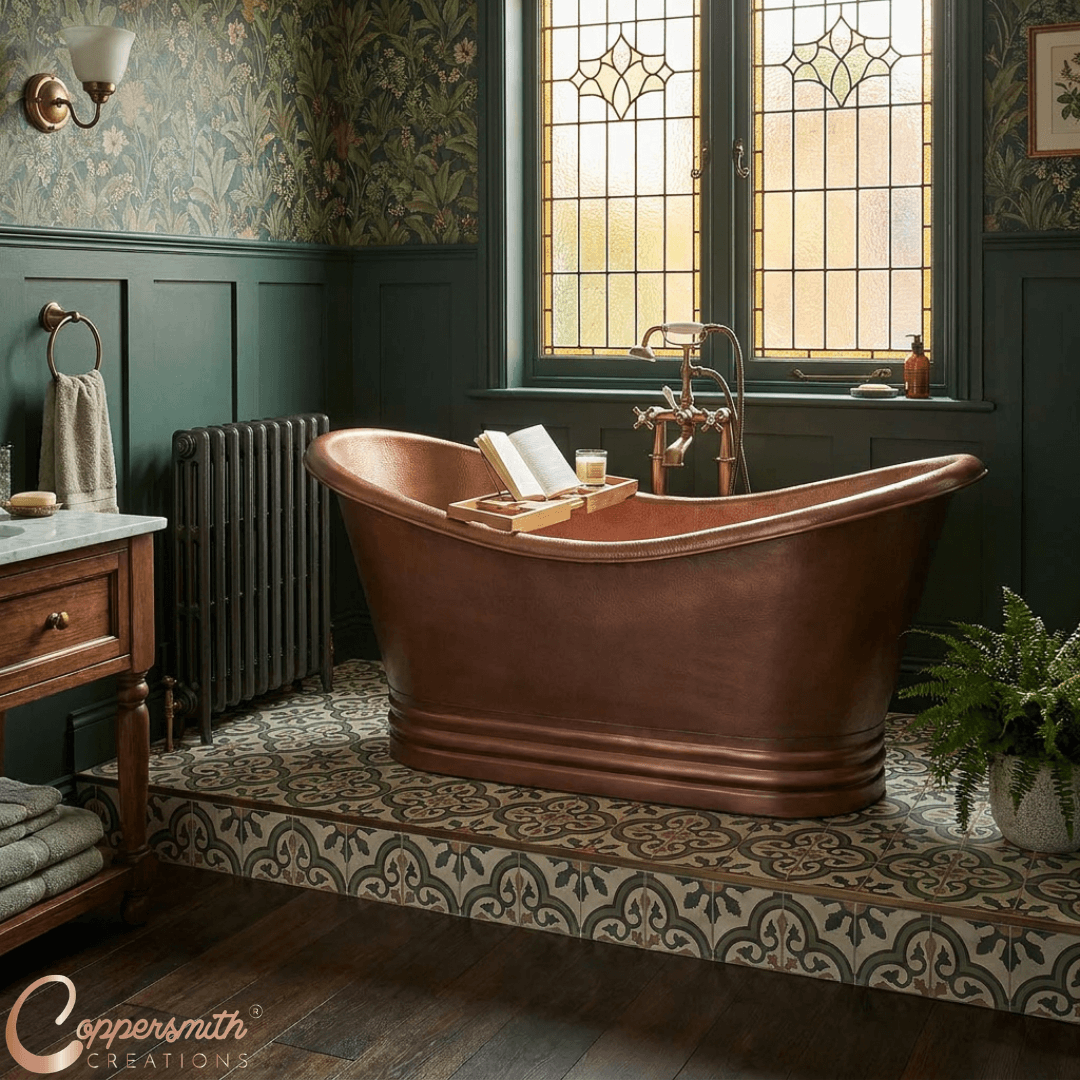 Ribbed Base Hammered Antique Copper Freestanding Tub