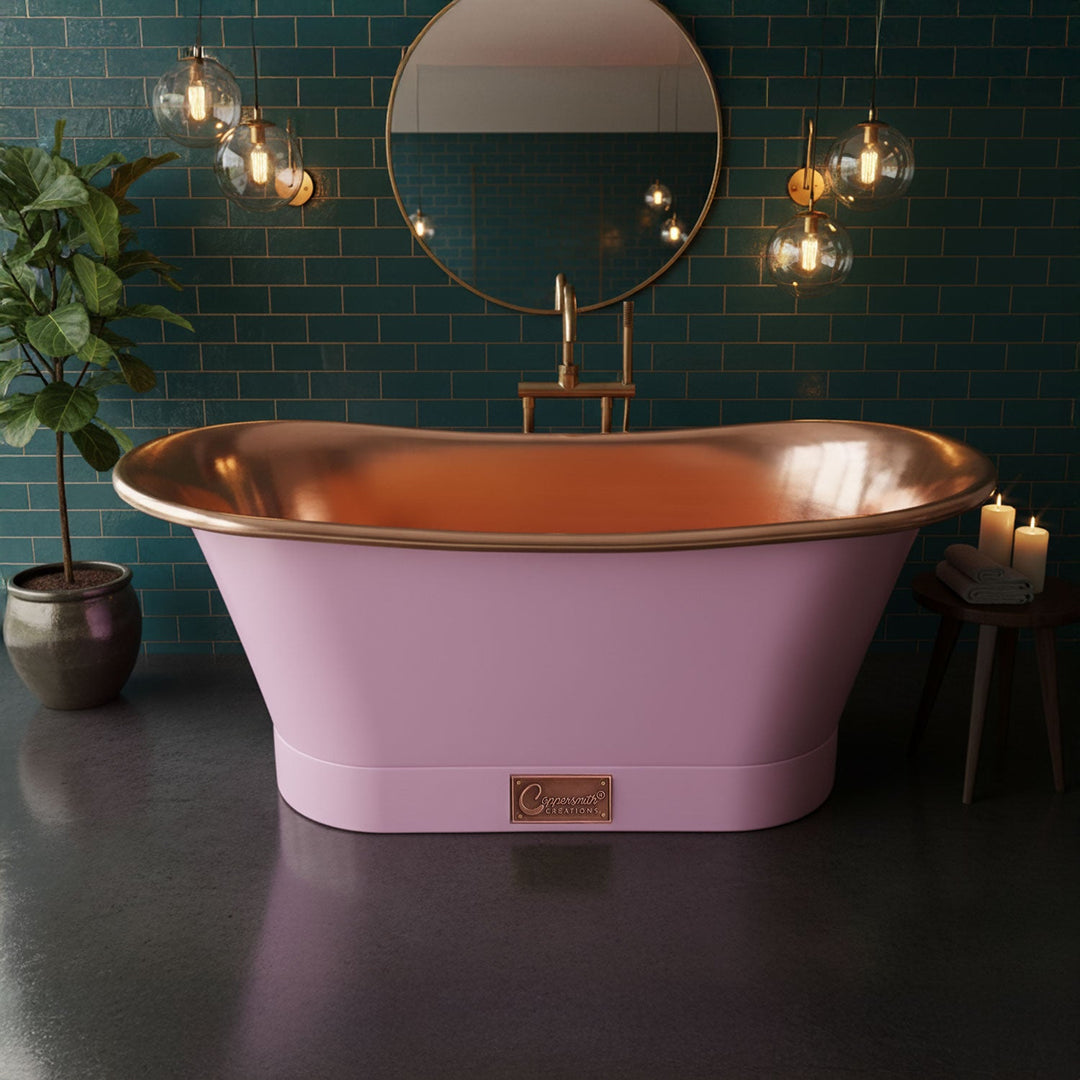Straight Base Copper Bathtub Polished Copper Interior & RAL4003 Exterior