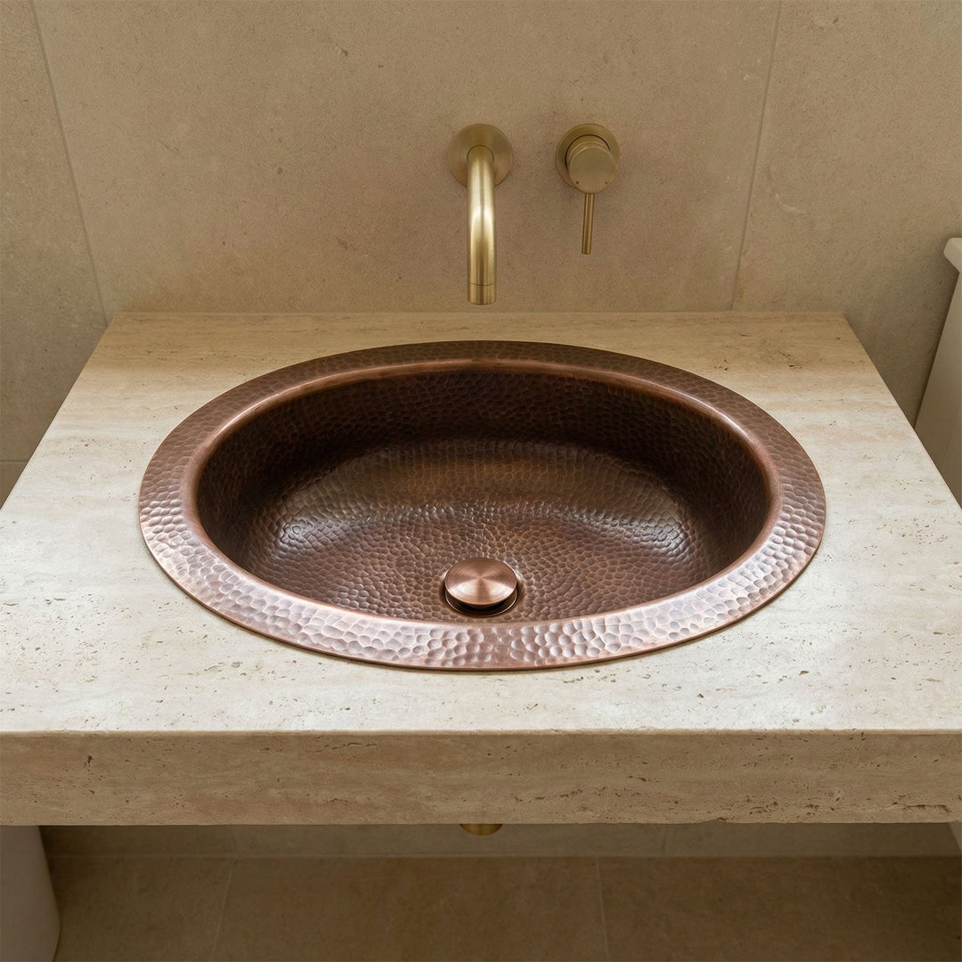 Oval Copper Sink Dark Antique 20 x 15.50 x 6 inch
