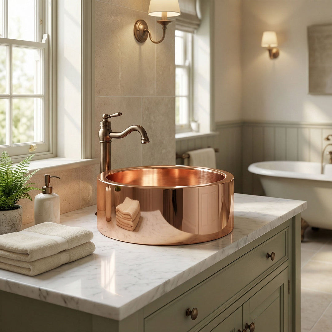 Double wall Copper Sink Shiny Copper Finish Inside Outside