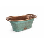 Load image into Gallery viewer, Straight Base Copper Bathtub Hammered Antique Finish Interior &amp; Blue Green Patina Exterior Finish
