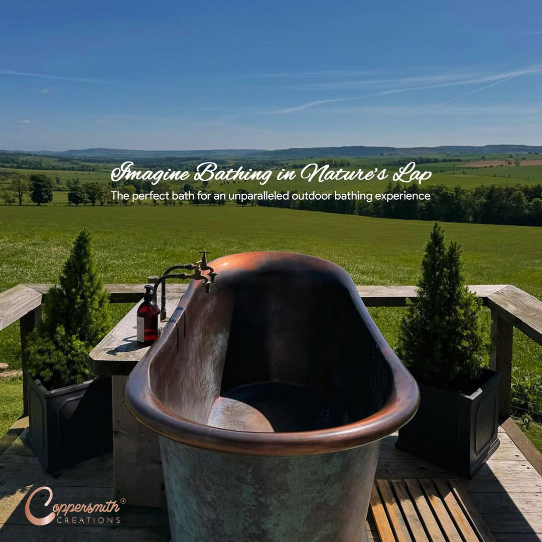 Slanting Base Patina Copper Bathtub - Perfect for Bathing in Nature's Lap