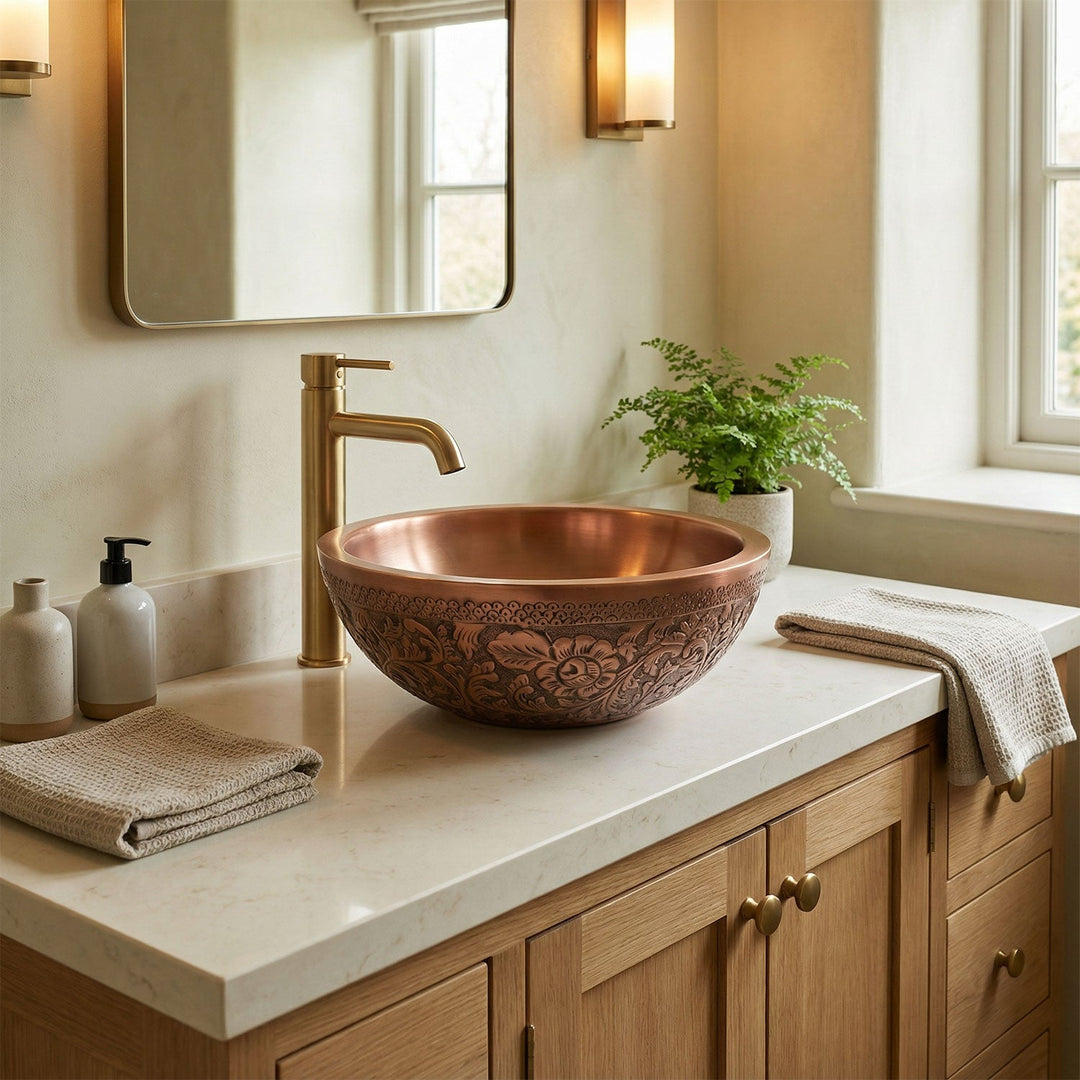 Double Wall Copper Sink Embossing Outside Inside Plain