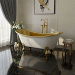 Load image into Gallery viewer, Clawfoot Brass Bathtub Polished Brass Interior &amp; Matt White Exterior Finish
