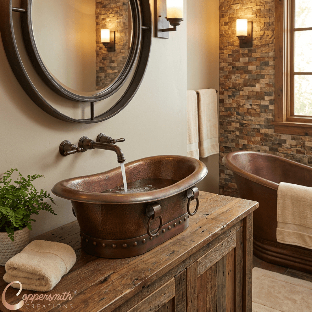 Copper Tub-Style Basin with Ring Handles