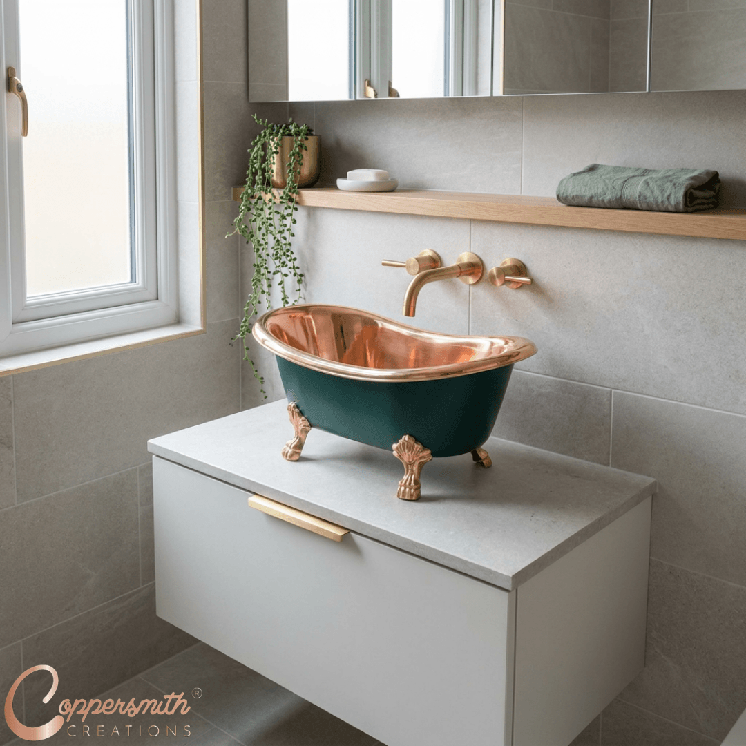 Clawfoot Copper Tub Style Sink Polish Copper Inside & RAL 6004 Outside