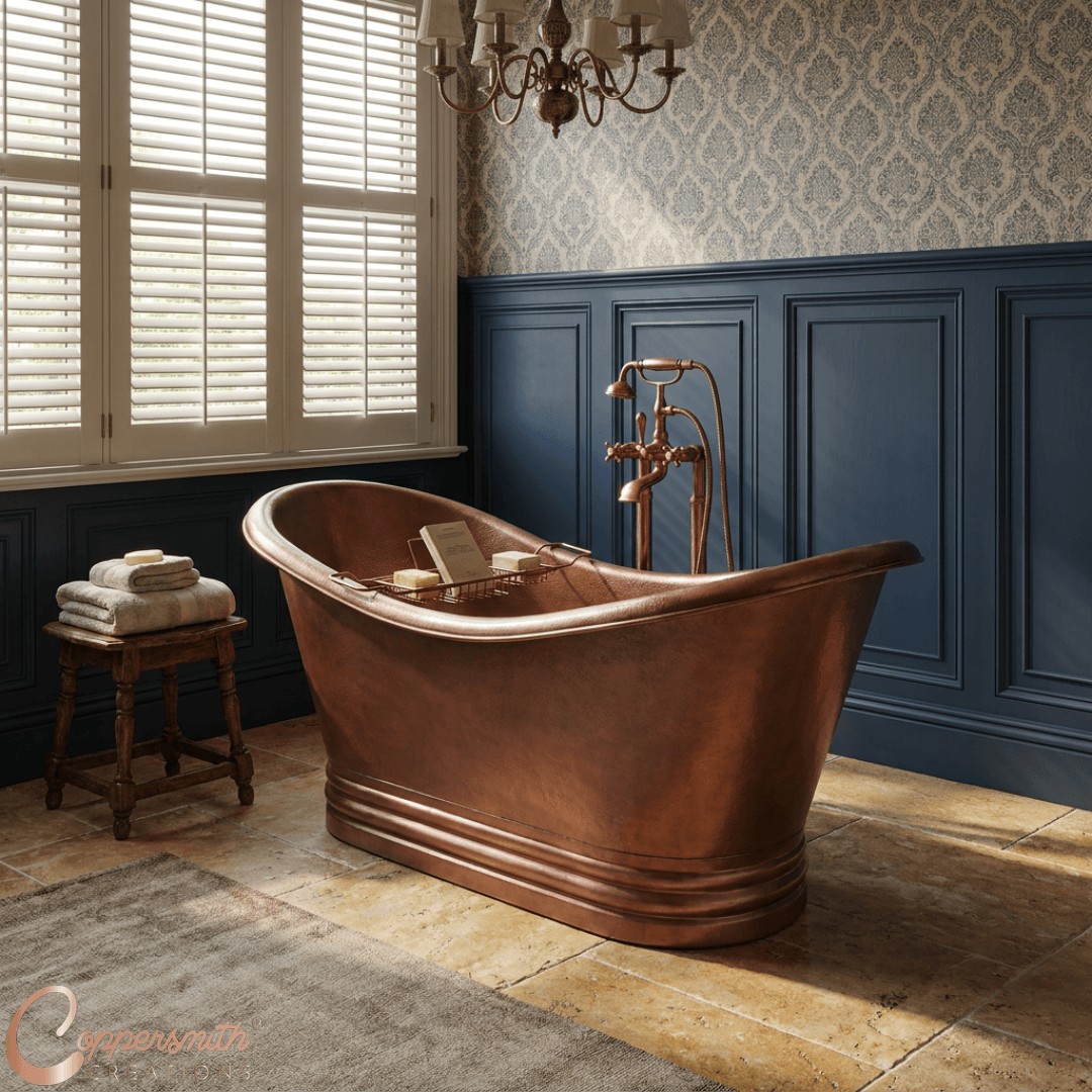 Ribbed Base Hammered Antique Copper Freestanding Tub