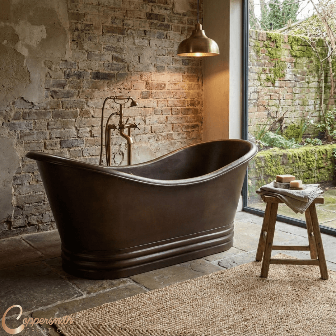 Hammered Dark Copper Double Slipper Tub