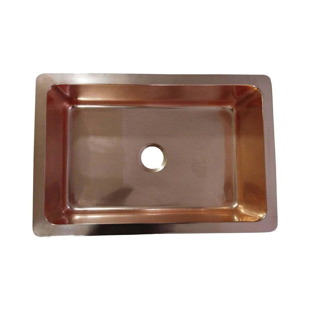 Single Bowl Smooth Front Apron Copper Kitchen Sink Plain Shining Copper Finish