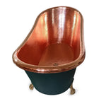 Load image into Gallery viewer, Hammered Clawfoot Copper Bathtub RAL 6004 Blue-Green Exterior

