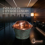 Load image into Gallery viewer, Slanting Base Copper Bathtub Hammered Antique Copper Interior &amp; Patina Exterior Finish

