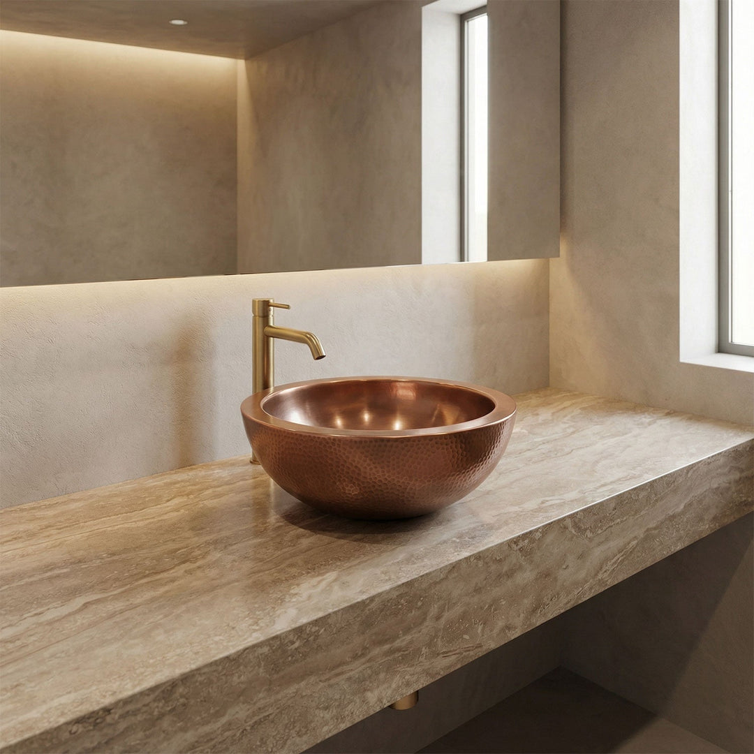 Double Wall Copper Sink Outside Hammered Inside Smooth 16" x 6"