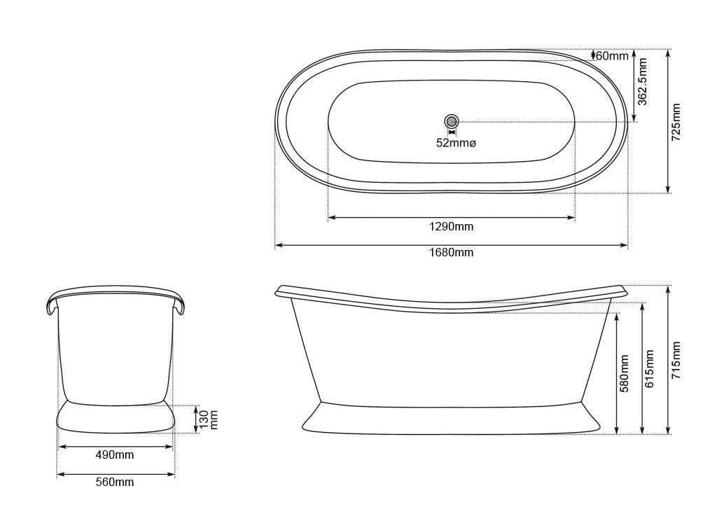 Slanting Base Stainless Steel Bathtub Weathered Patina Exterior