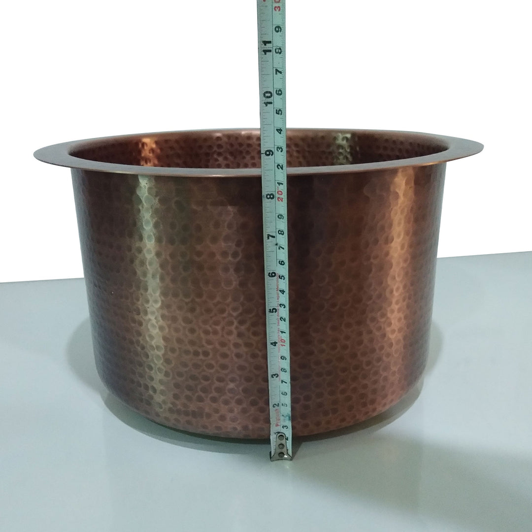 Round Copper Bar Sink Antique Hammered Under-mount Sink 14" x 8"