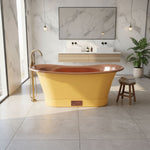 Load image into Gallery viewer, Straight Base Copper Bathtub Polished Copper Interior &amp; RAL 1003 Signal Yellow Exterior
